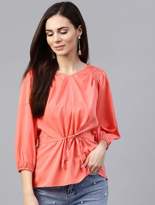 women solid three quarter sleeve top - 21742513 - Standard Image - 0