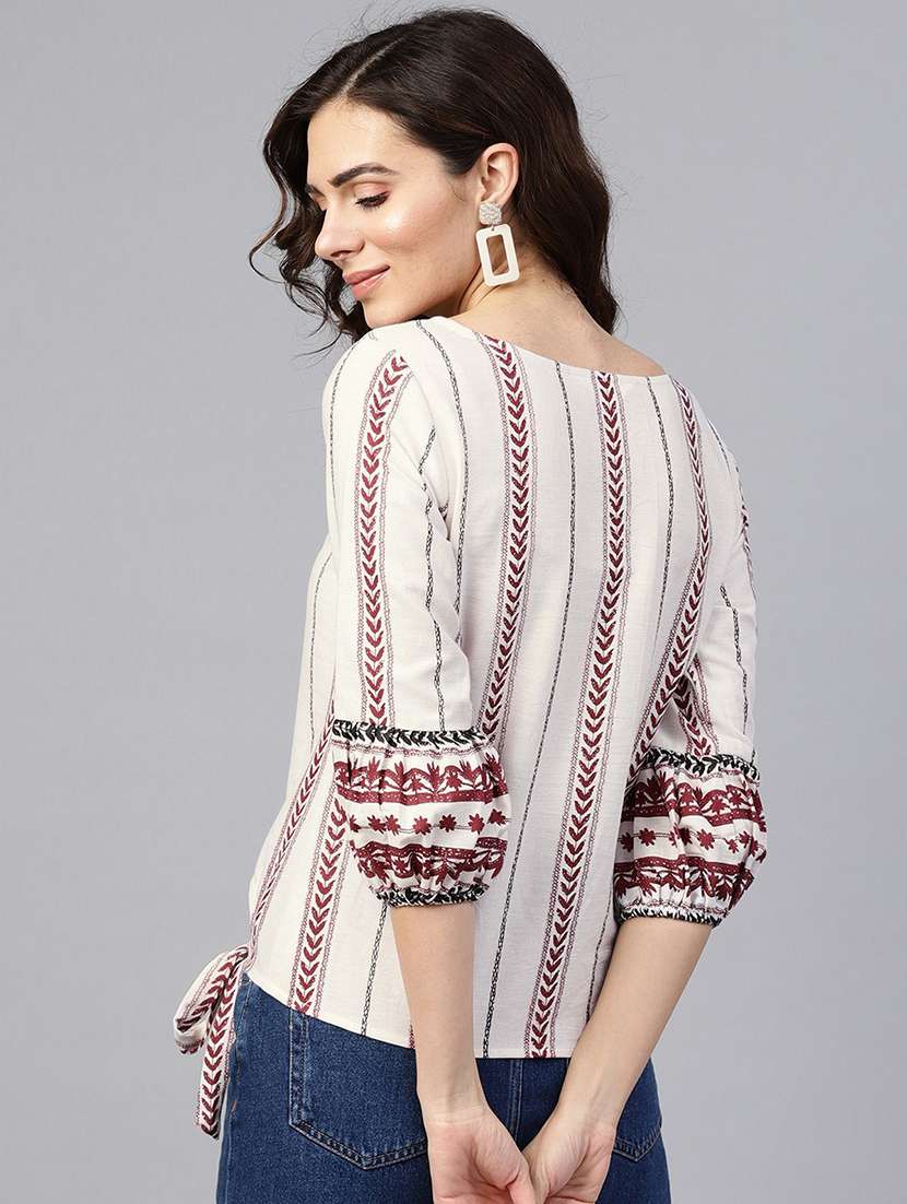 women printed three quarter sleeve top - 21742514 -  Standard Image - 2