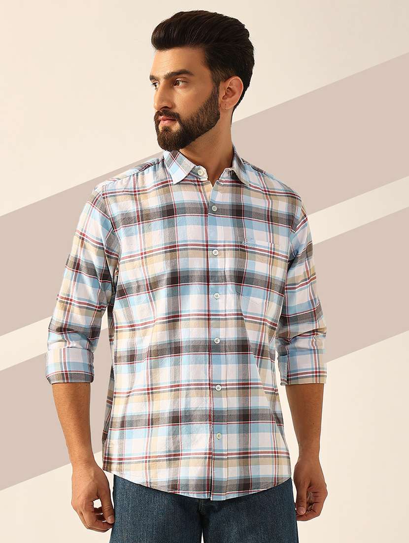 men long sleeves checkered casual shirt