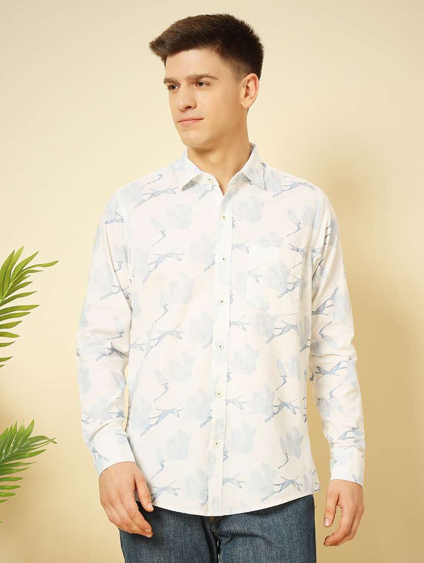men long sleeves printed casual shirt