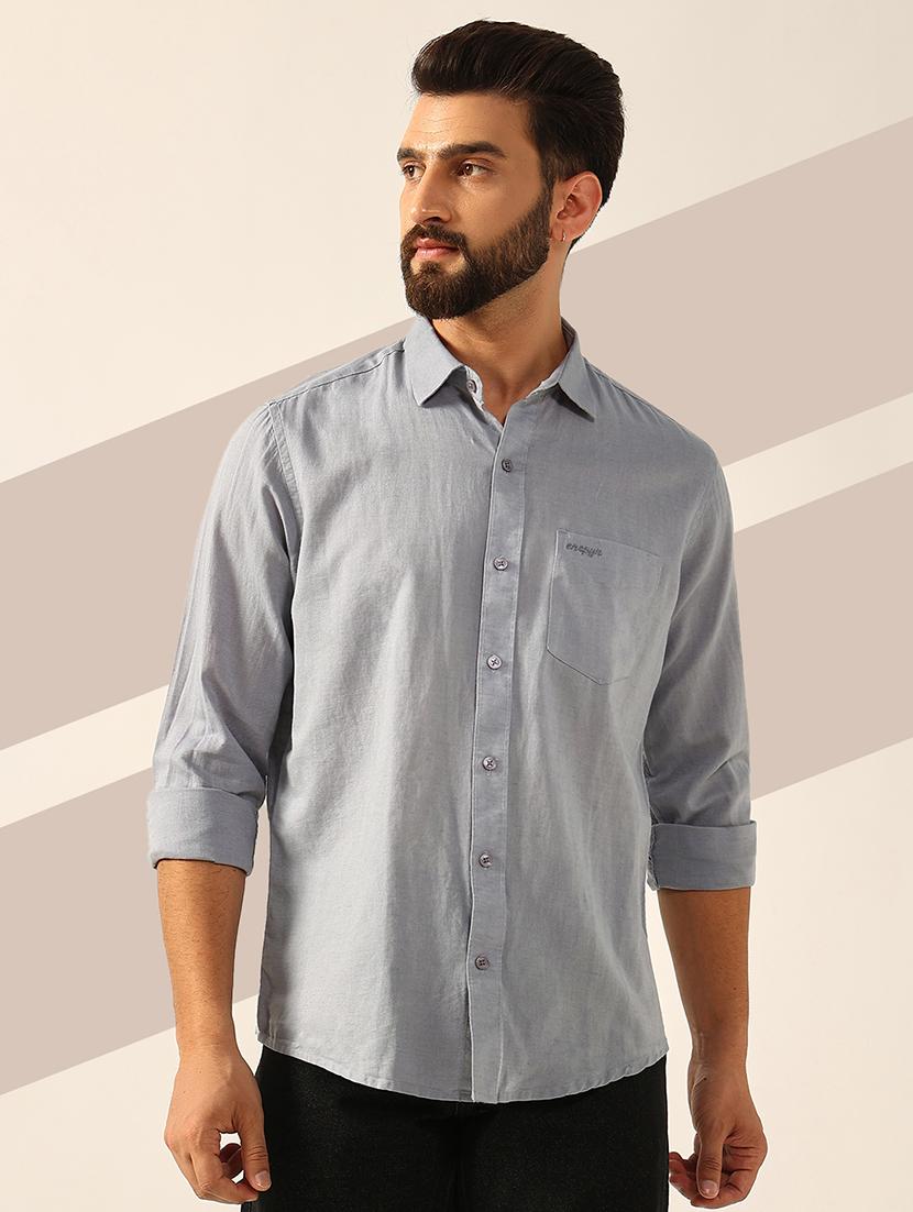 men long sleeves solid casual shirt - 21742570 -  Zoom Image - 0