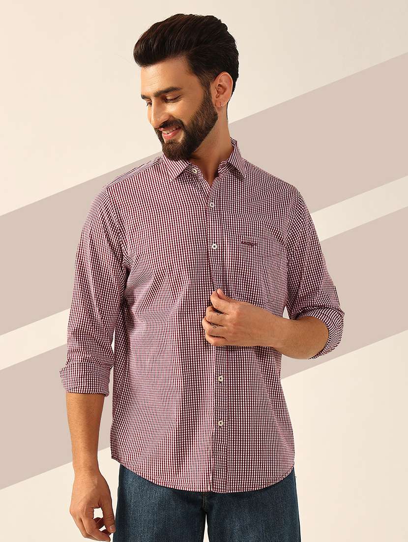 men long sleeves checkered casual shirt