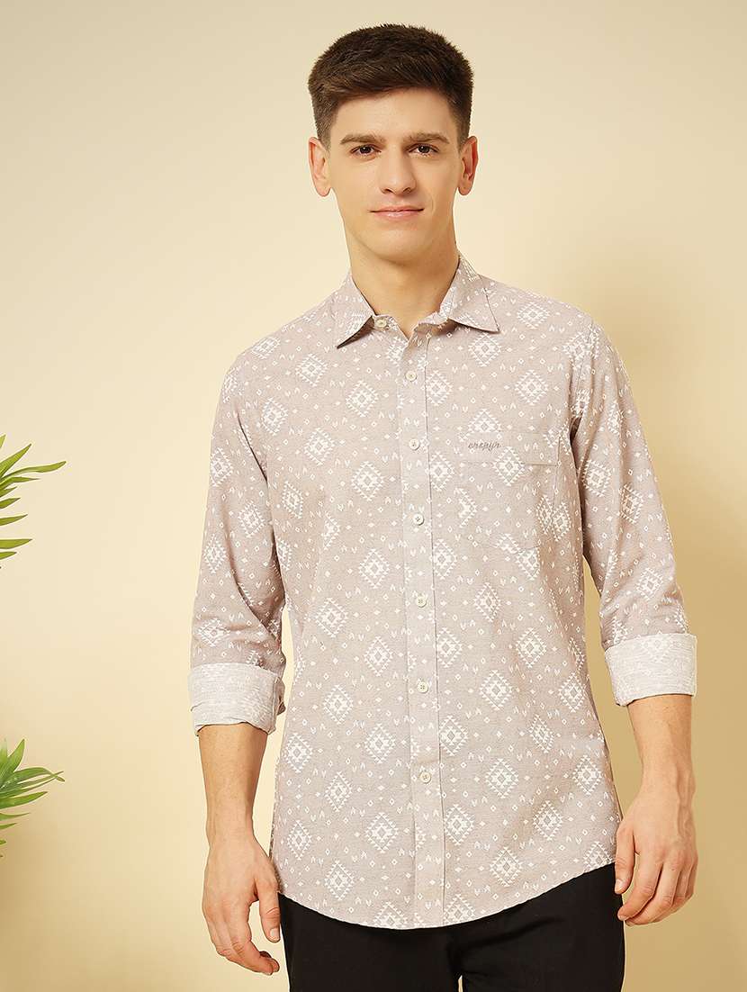 men long sleeves printed casual shirt