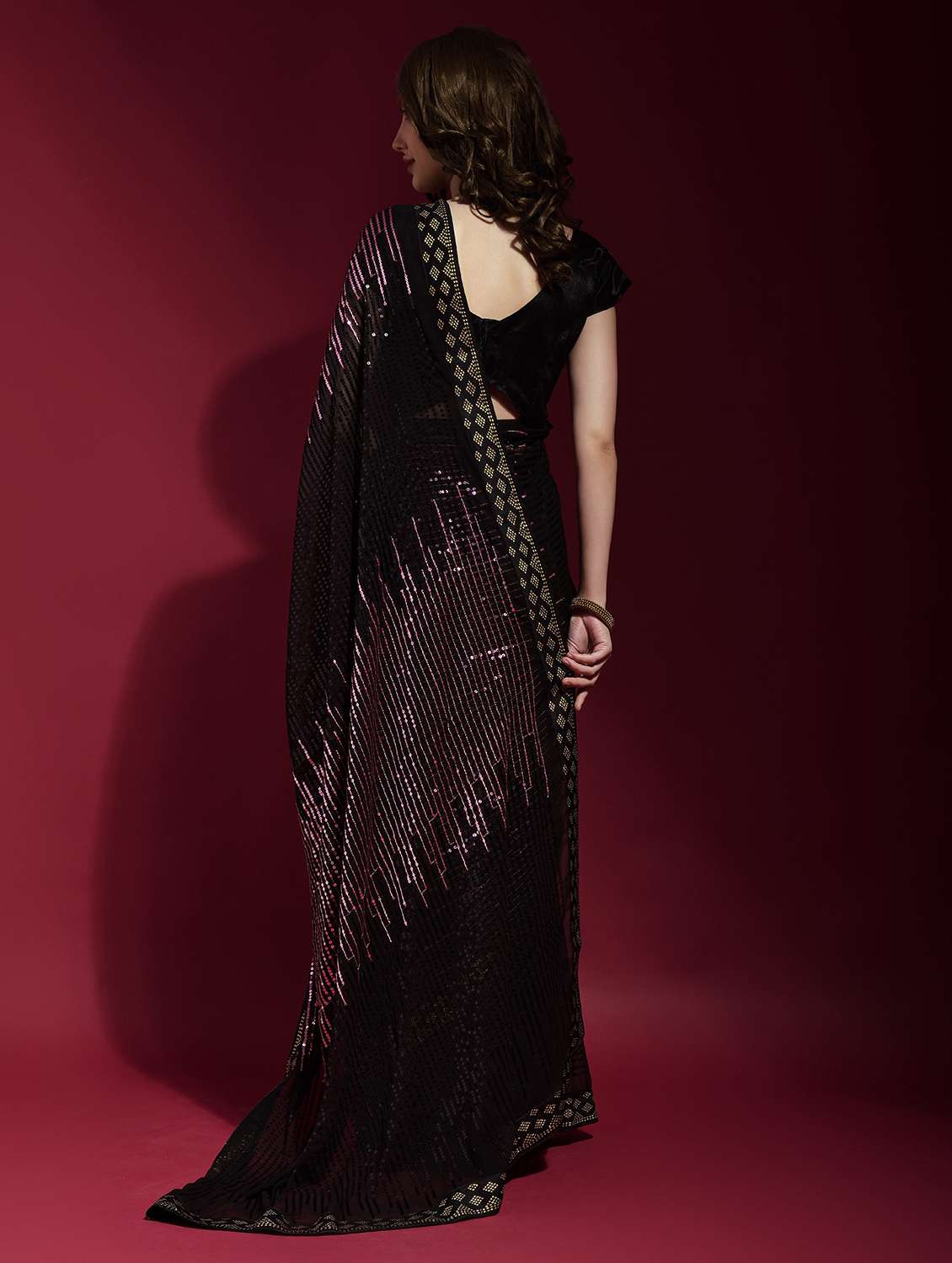 women pink sequin work party wear saree with blouse - 21742630 -  Standard Image - 2