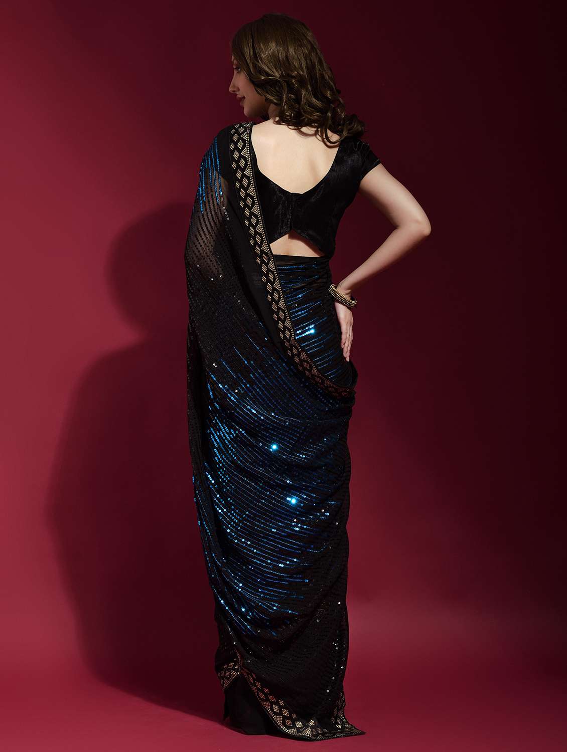 women blue sequin work party wear saree with blouse - 21742631 -  Standard Image - 2
