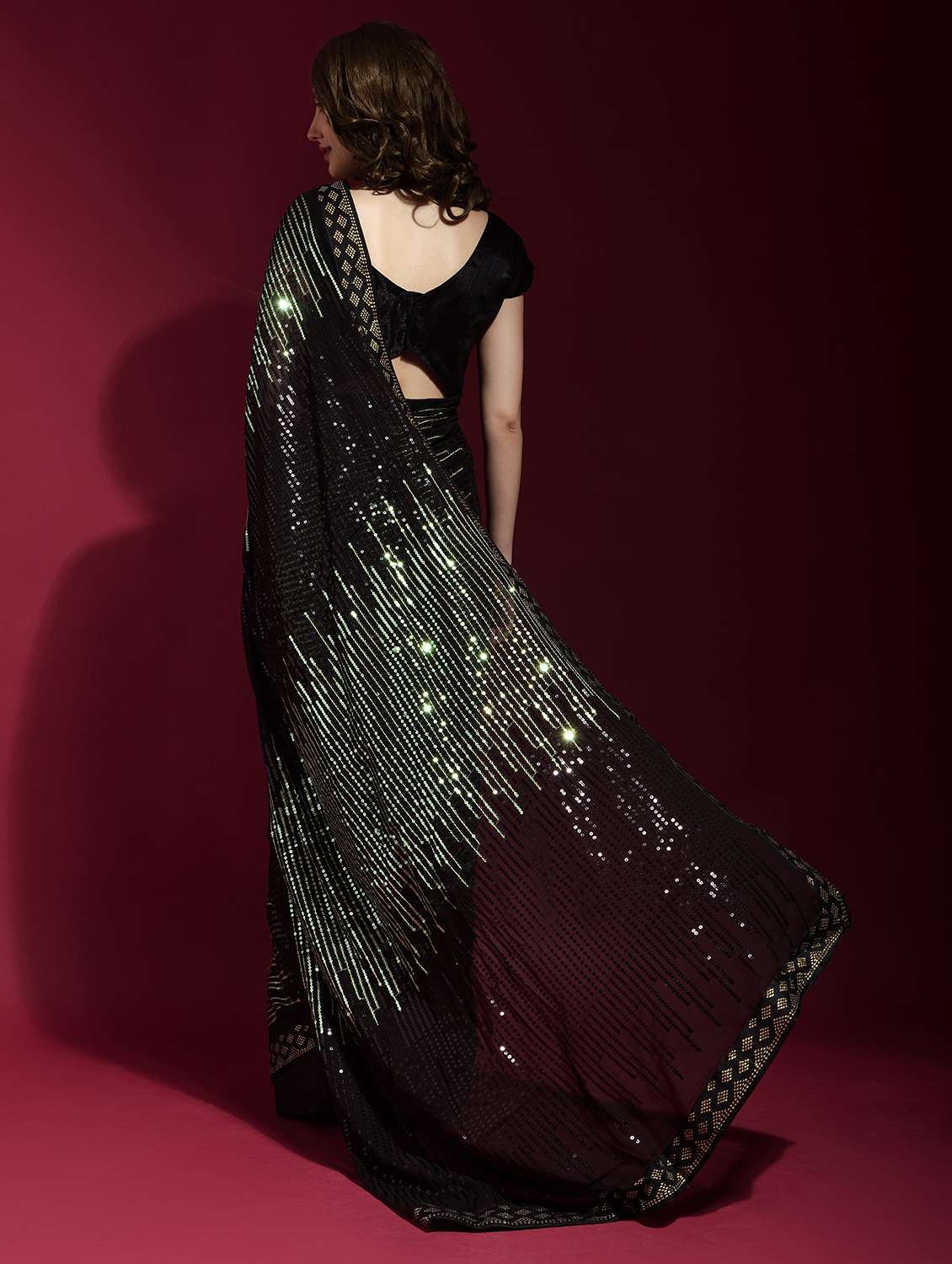 women black sequin work party wear saree with blouse - 21742632 -  Standard Image - 2