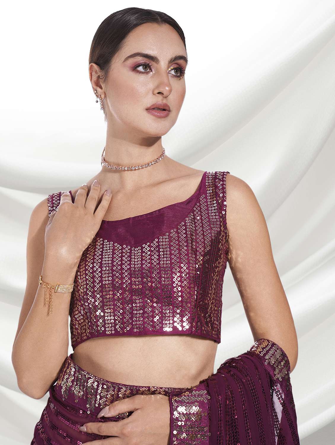 women purple sequin work party wear saree with blouse - 21742651 -  Standard Image - 2