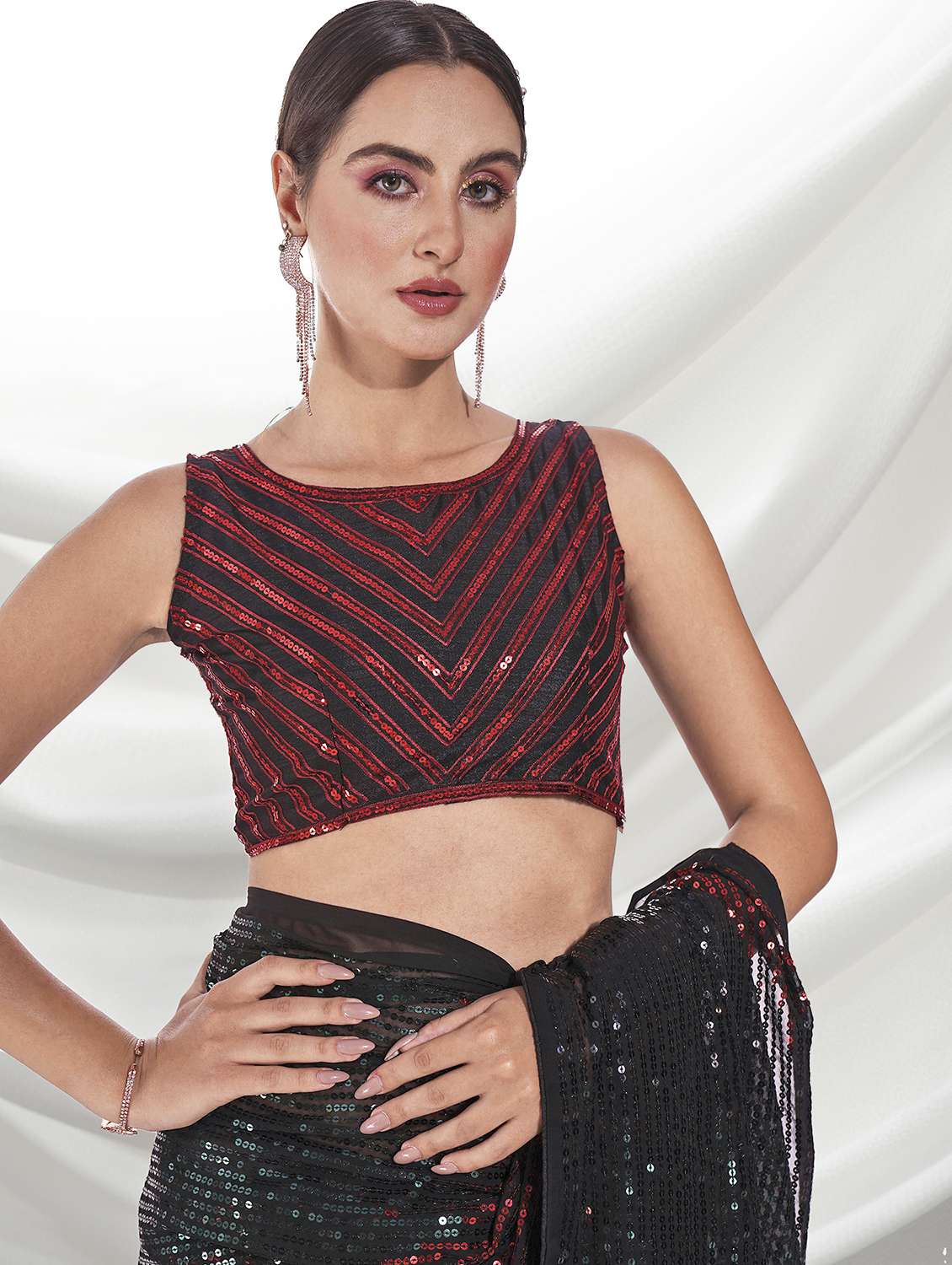 women red sequin work party wear saree with blouse - 21742656 -  Standard Image - 2