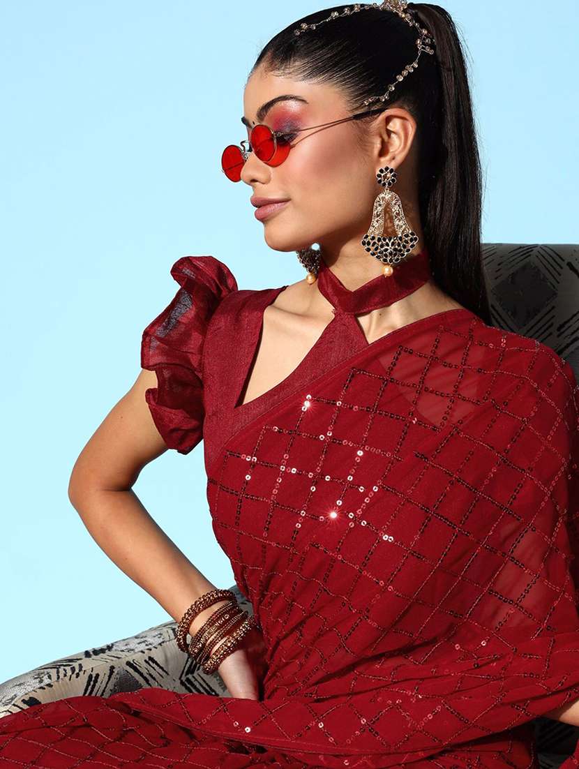 women red sequin work party wear saree with blouse - 21742663 -  Standard Image - 2