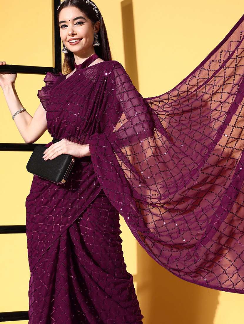 women purple sequin work party wear saree with blouse - 21742664 -  Standard Image - 2