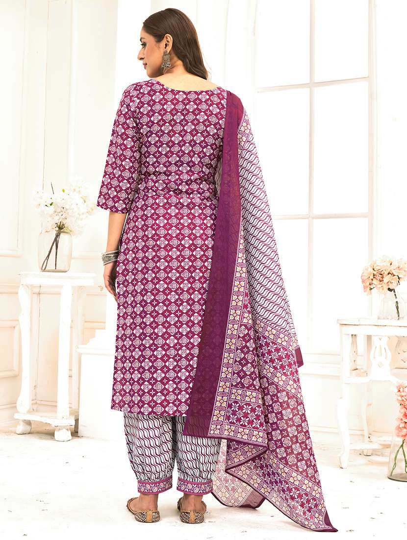 women printed kurta salwar with dupatta set - 21742686 - Standard Image - 2