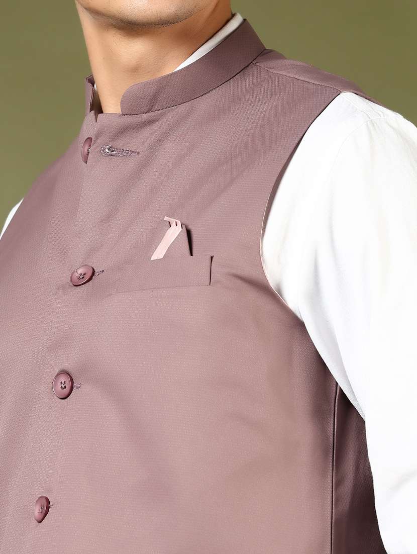 men mauve solid mndarin neck nehru jacket - 21742763 -  Standard Image - 2