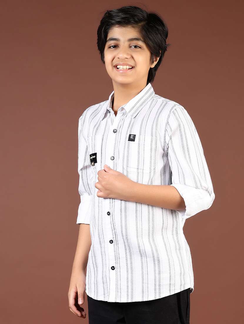 boys striped collared casual shirt - 21742832 - Standard Image - 2