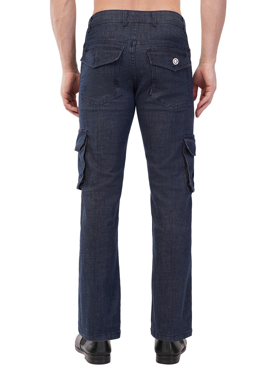 men navy blue denim cargo pants - 21742871 - Standard Image - 2