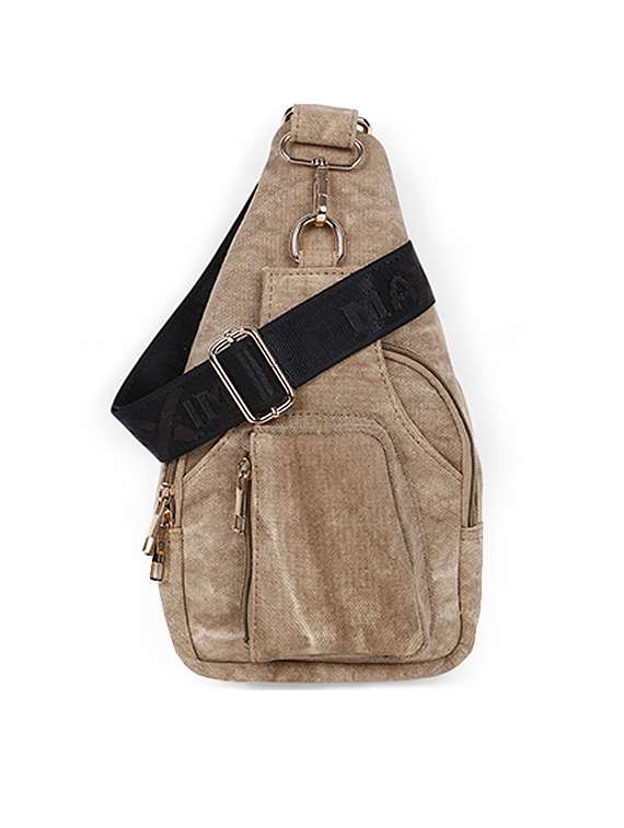 men beige canvas solid utility bag
