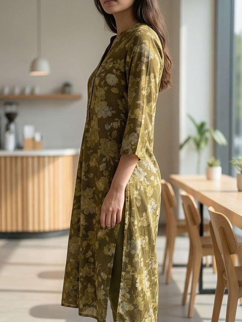 women floral three quarter sleeve a-line kurta  - 21742905 -  Standard Image - 2