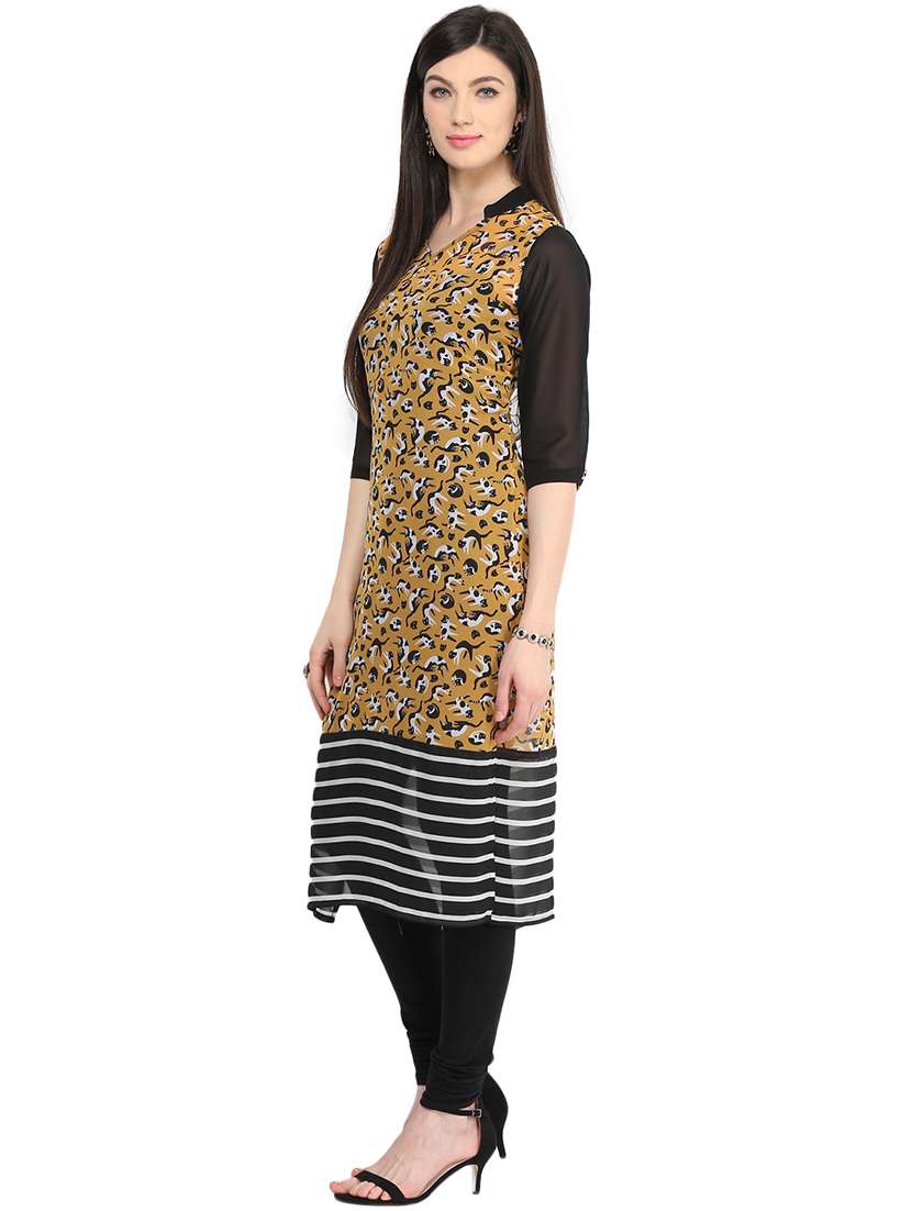 women printed three quarter sleeve straight kurta - 21742929 -  Standard Image - 2