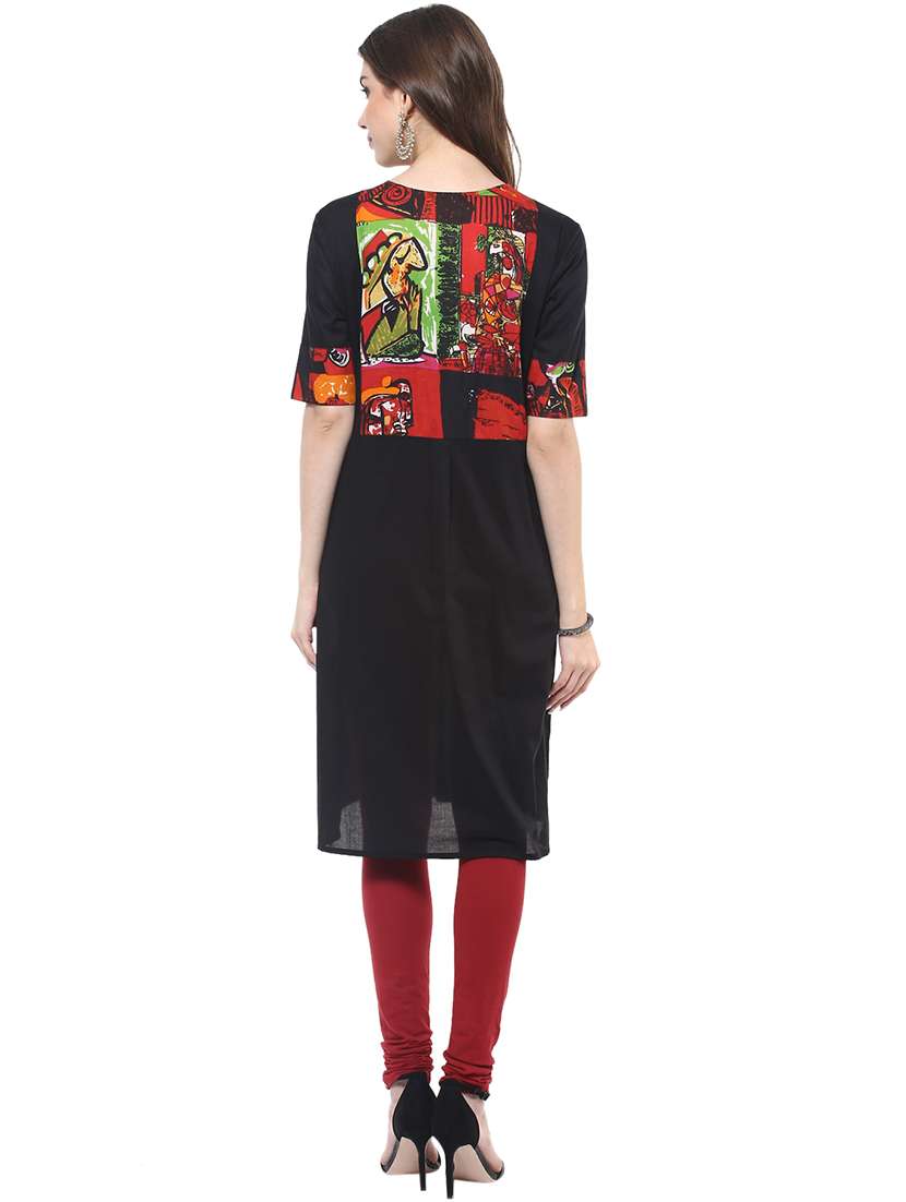 women printed round neck short sleeve straight kurta - 21742947 - Standard Image - 2