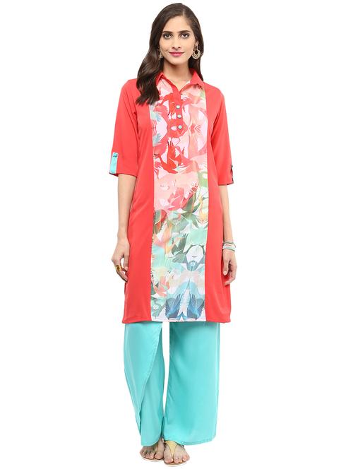 women printed shirt collar neck straight kurta - 21742953 - Standard Image - 0