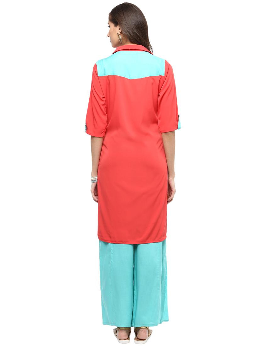 women printed shirt collar neck straight kurta - 21742953 - Standard Image - 2