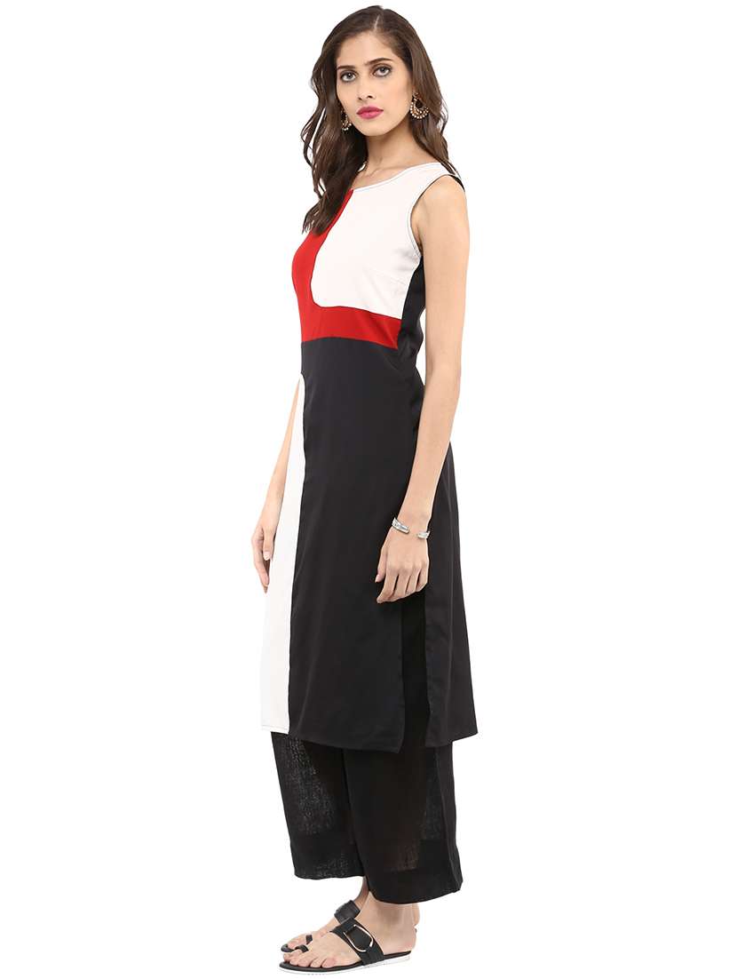 women color block round neck kurta - 21742955 - Standard Image - 2