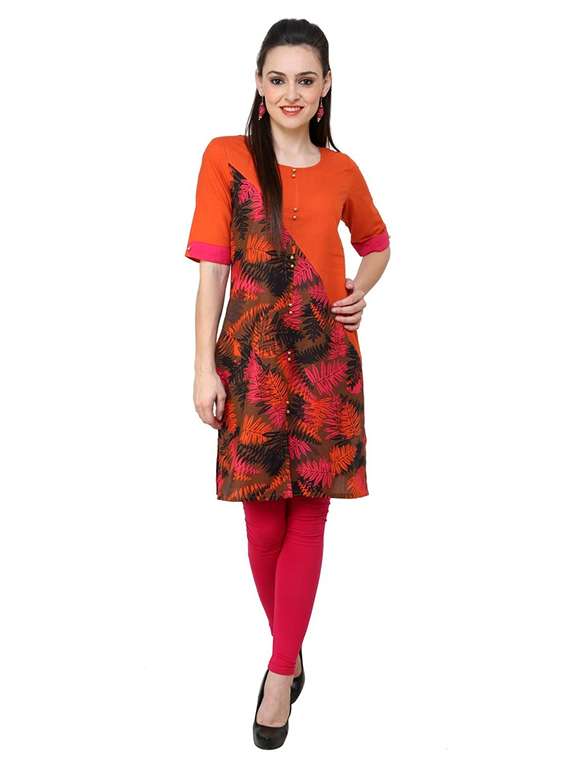 women printed round neck kurta
