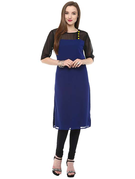 women color block round neck kurta - 21743036 -  Zoom Image - 0