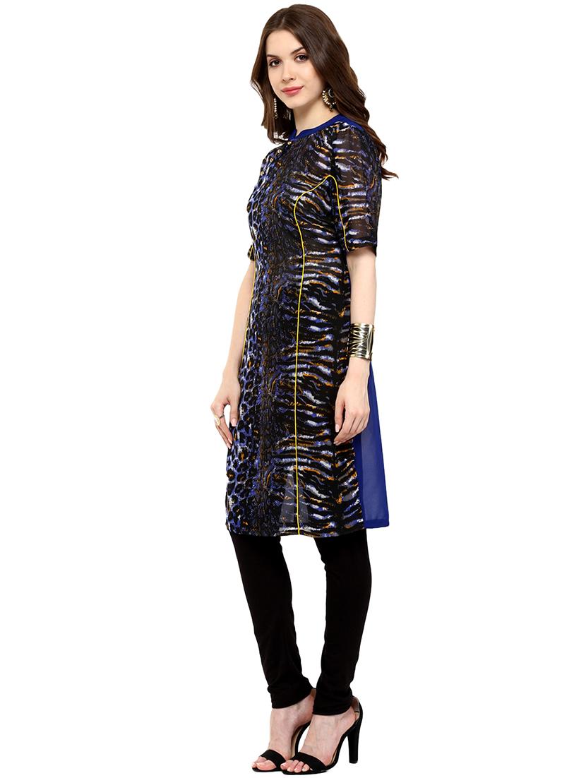 women navy blue printed a-line kurta - 21743058 - Standard Image - 2