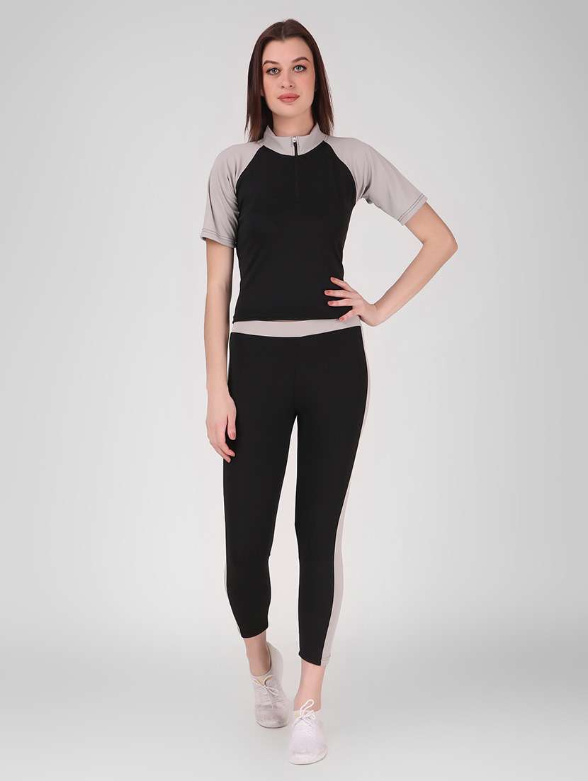 women black color block active wear co-ords set