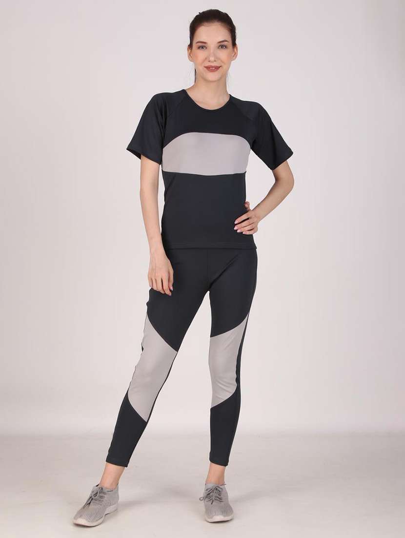 women black color block active wear co-ords set