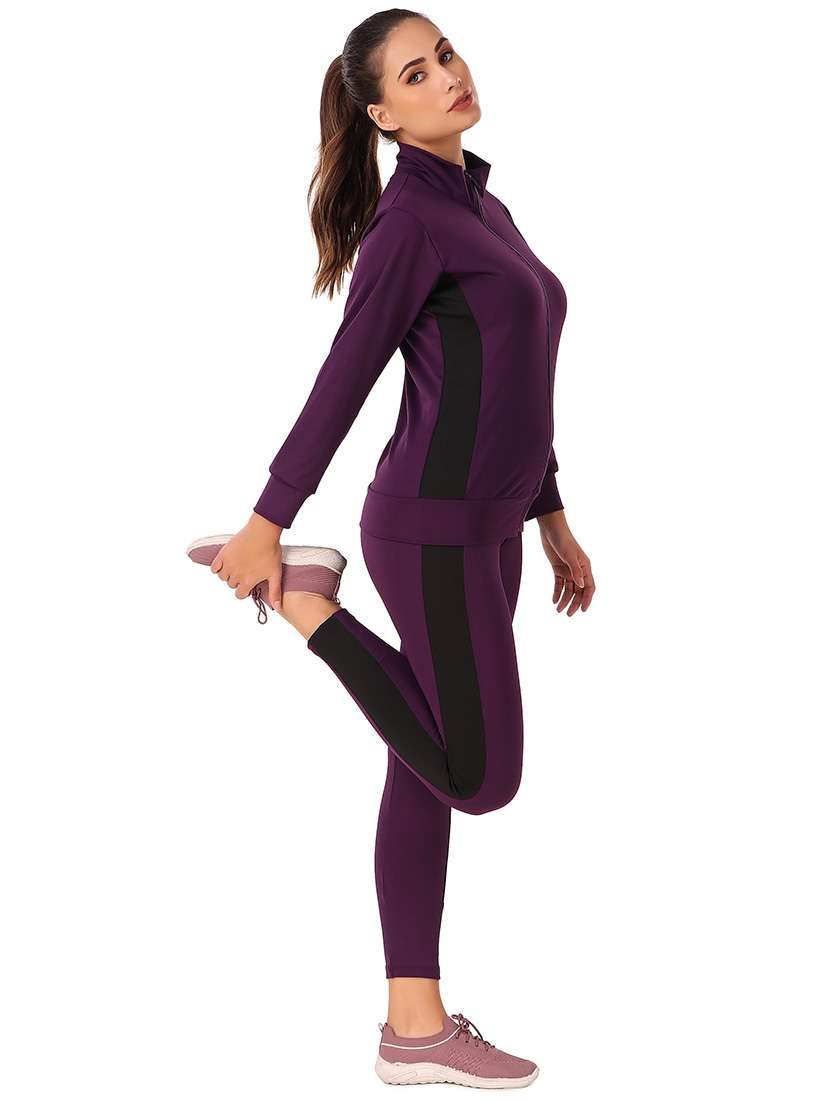 women purple color block active wear co-ords set - 21743327 - Standard Image - 2