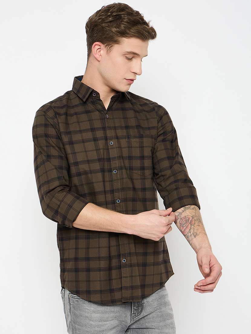 men long sleeves checkered casual shirt - 21743350 -  Standard Image - 2