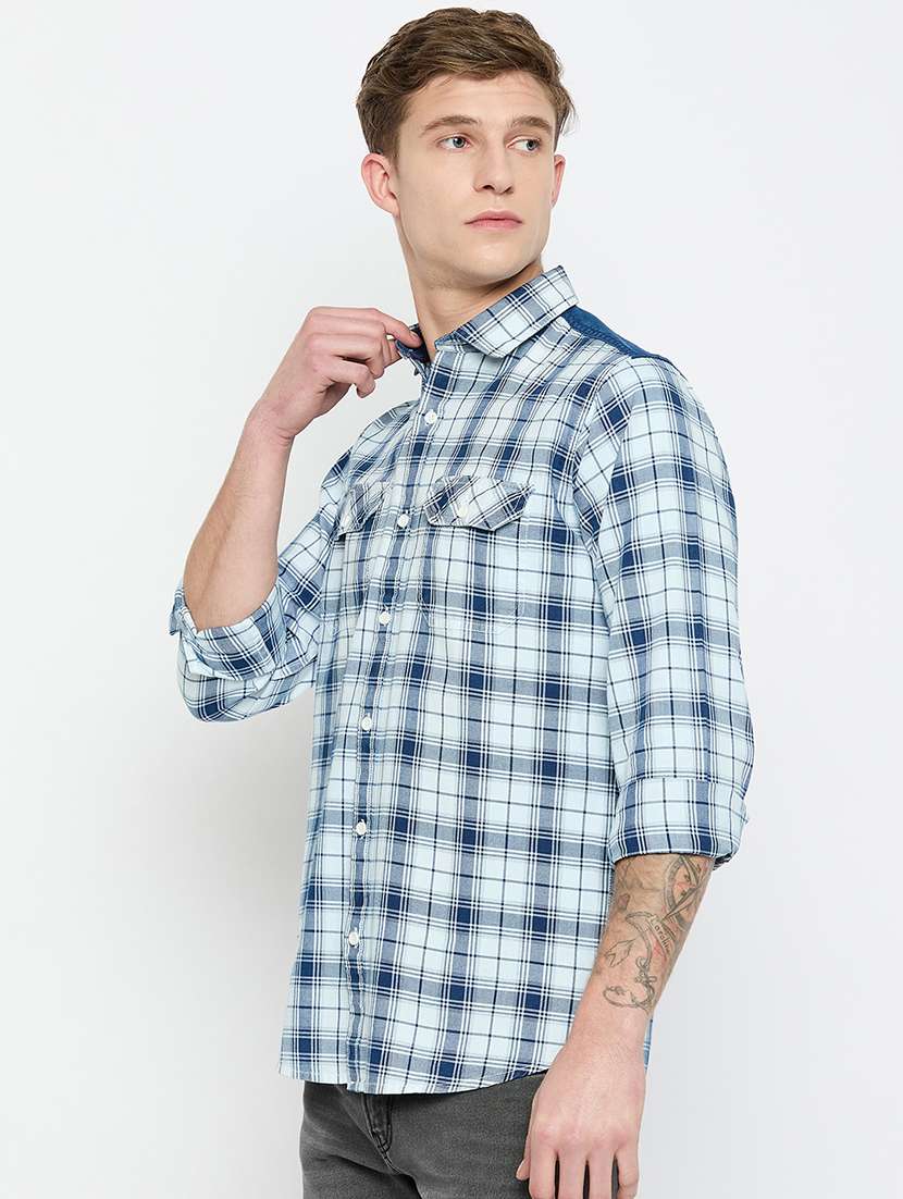 men long sleeves checkered casual shirt - 21743373 -  Standard Image - 2