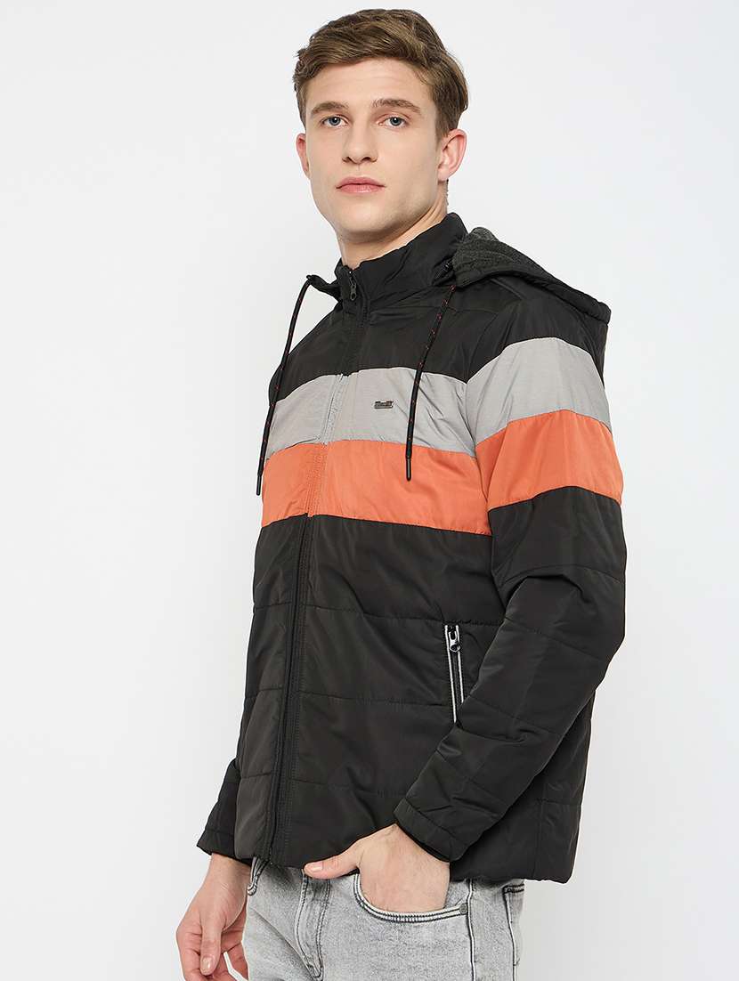 men color block hooded bomber jacket - 21743400 - Standard Image - 2