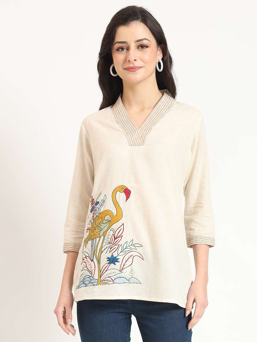 women printed three quarter sleeve tunic - 21743412 -  Zoom Image - 0