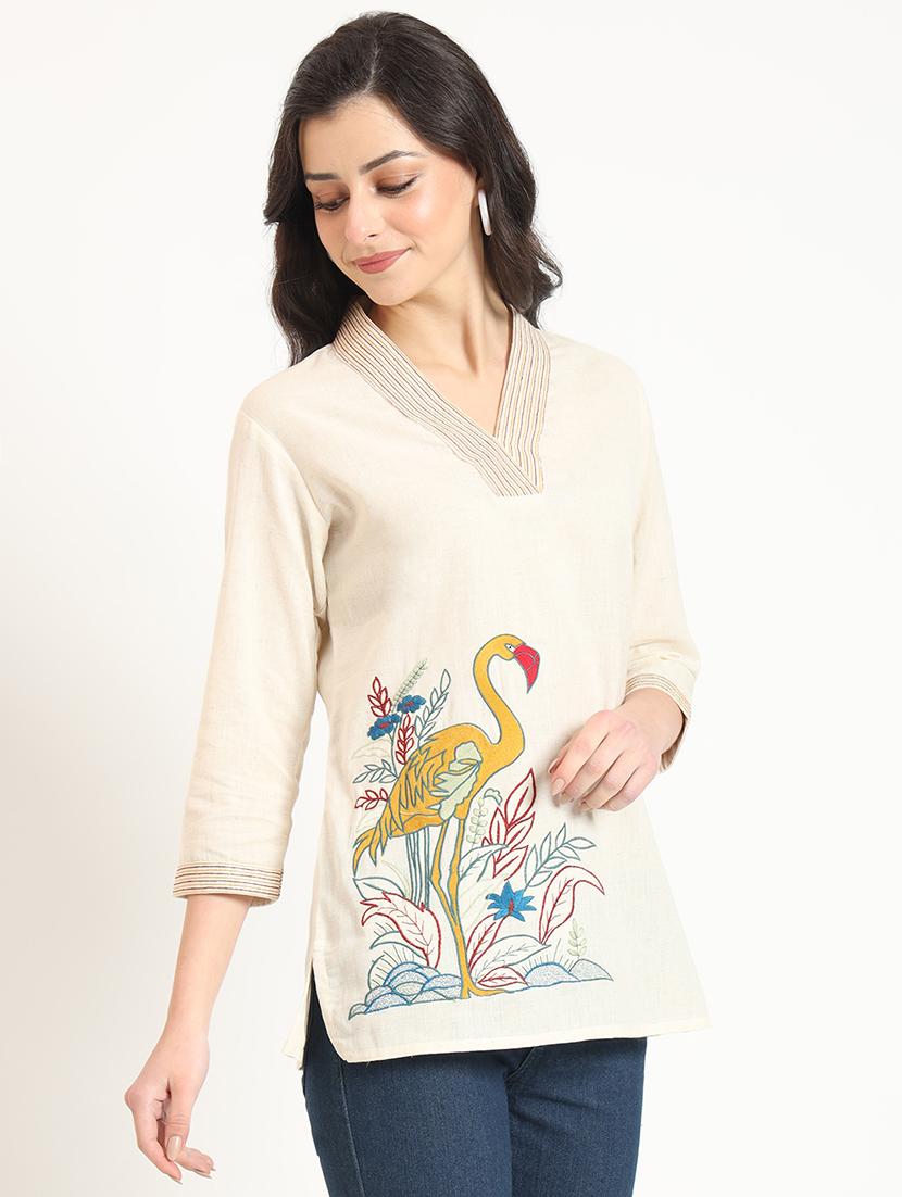 women printed three quarter sleeve tunic - 21743412 - Standard Image - 2
