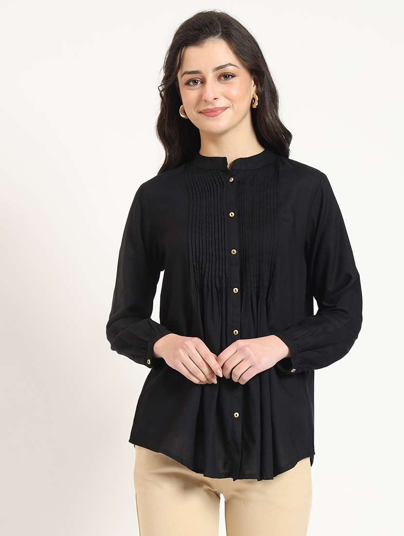 women solid long sleeve top - 21743420 - Standard Image - 2