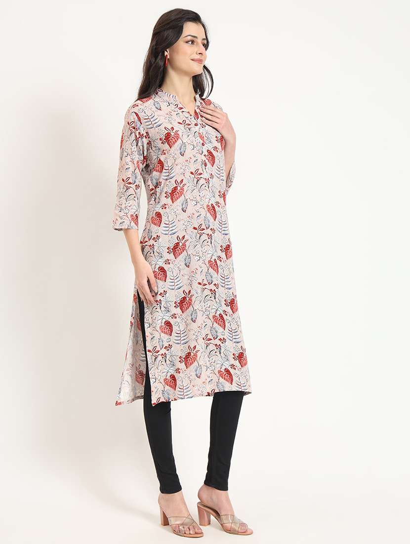 women floral three quarter sleeve straight kurta - 21743620 - Standard Image - 2