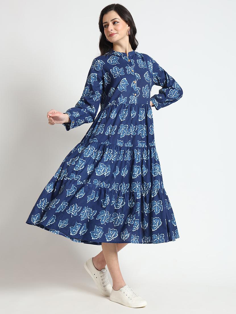 women printed long sleeve tiered dresss - 21743679 - Zoom Image - 0