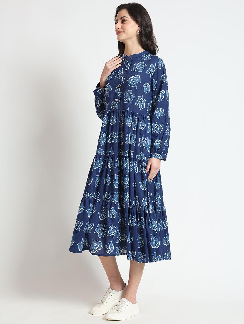 women printed long sleeve tiered dresss - 21743679 - Standard Image - 2