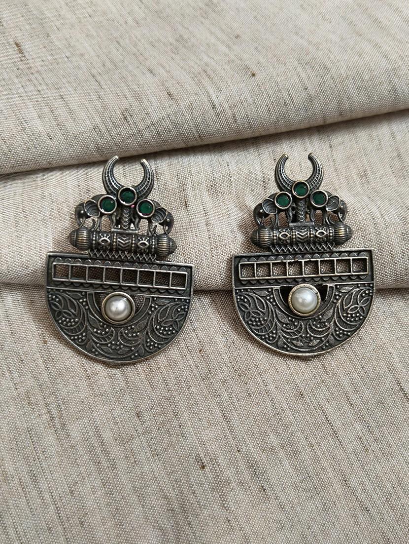 women silver brass studs earrings - 21743727 -  Zoom Image - 0