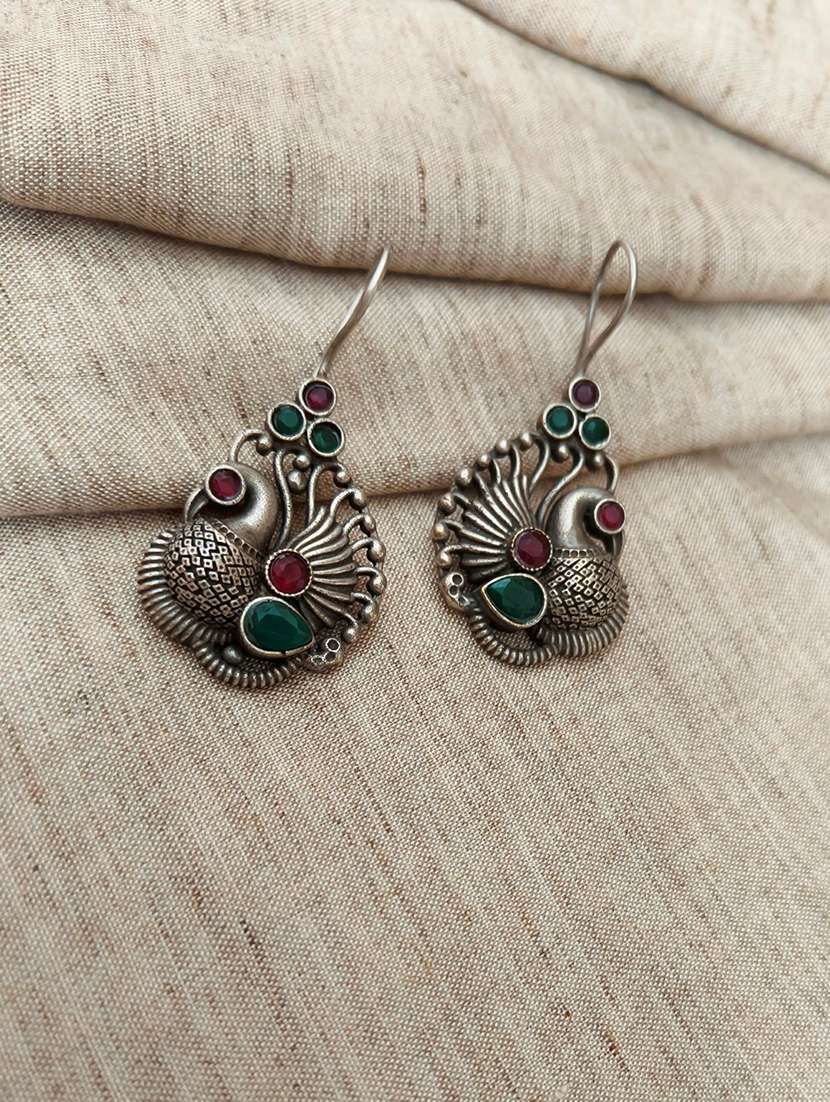 women silver brass drop earrings