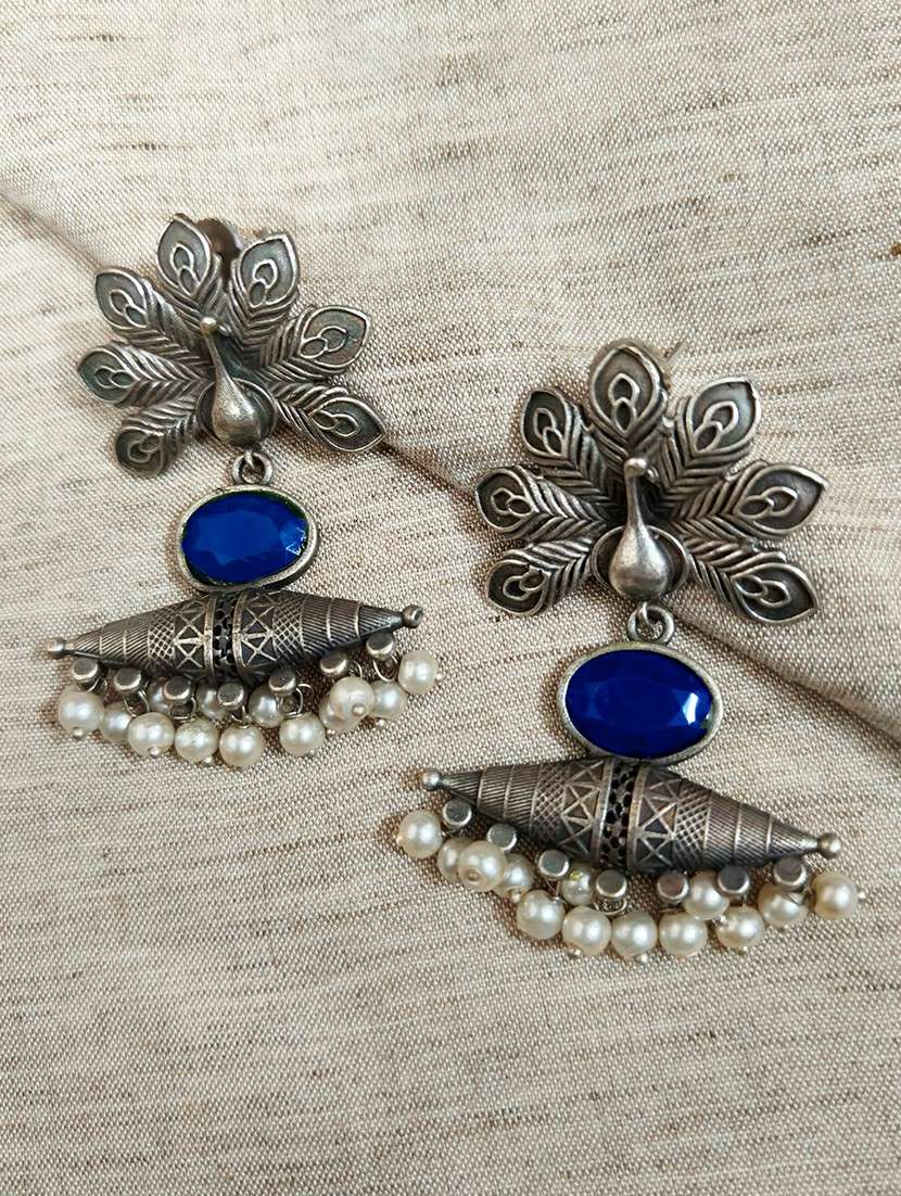 women silver brass drop earrings