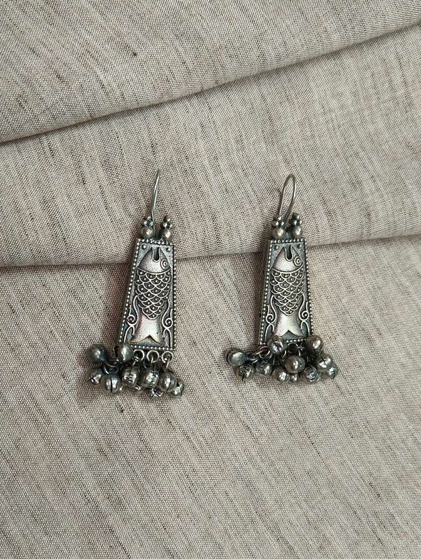 women silver brass drop earrings