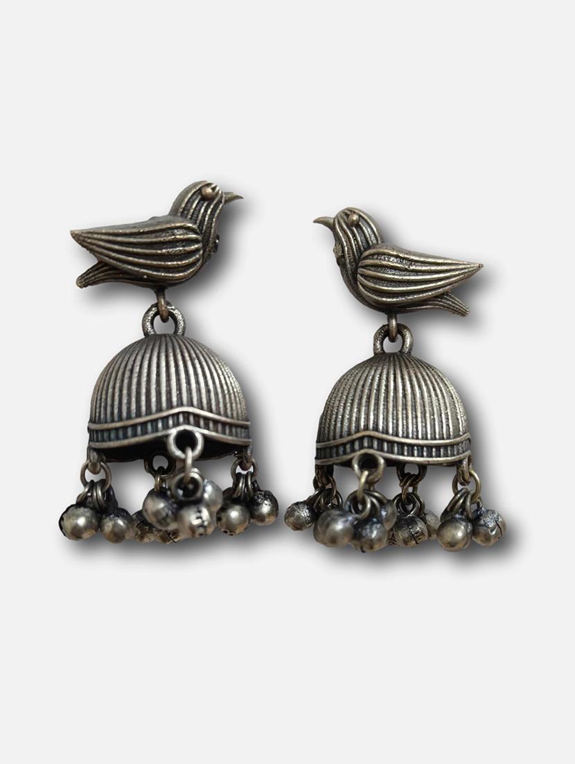 women silver brass jhumka earrings - 21743790 - Standard Image - 2