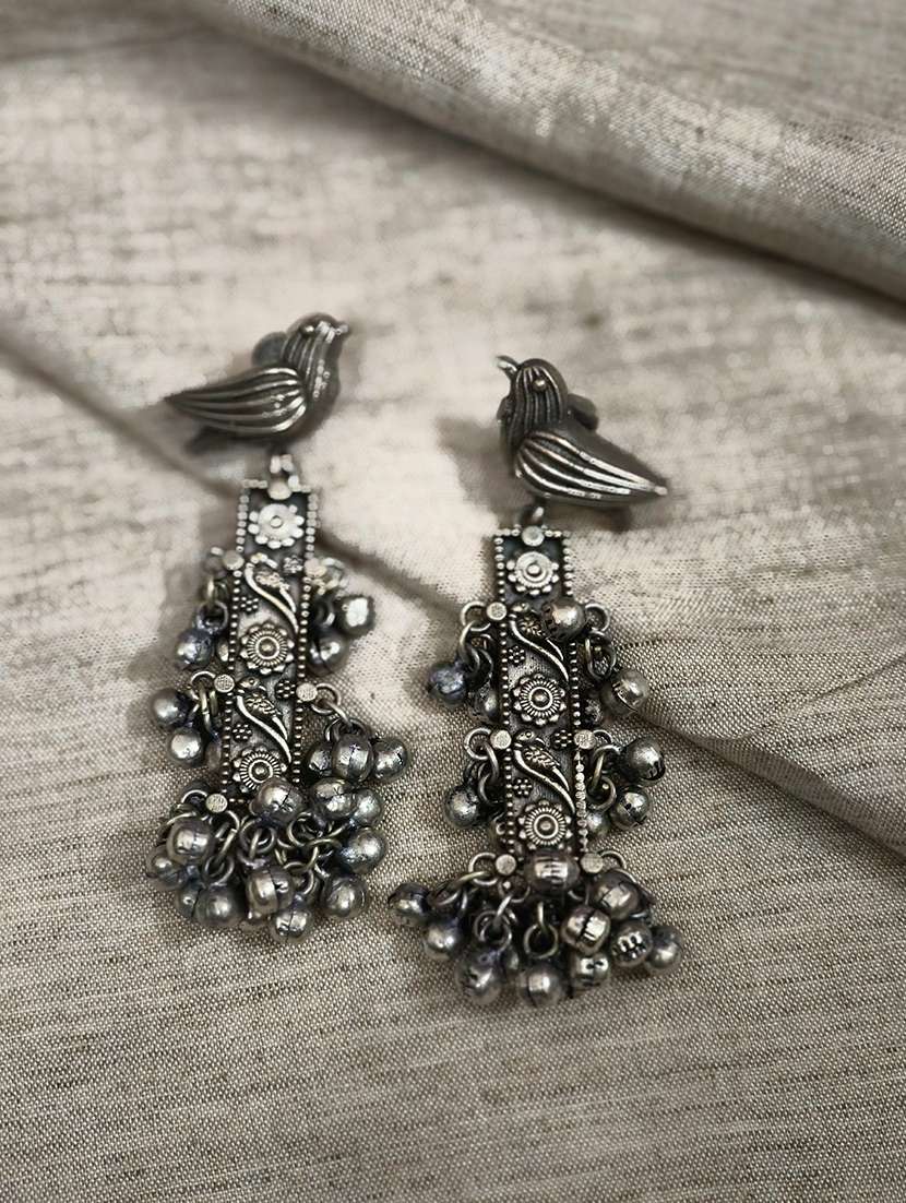 women silver brass drop earrings