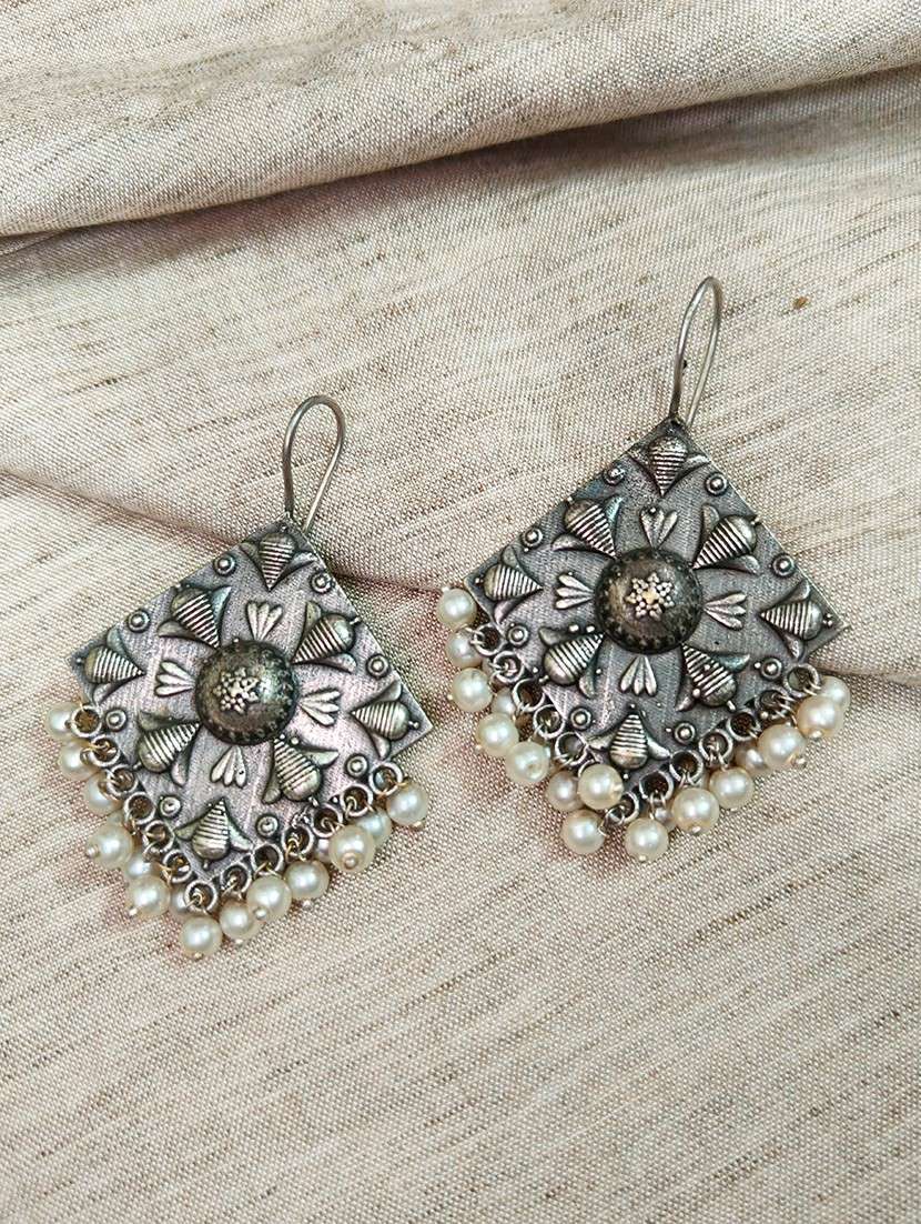 women silver brass drop earrings