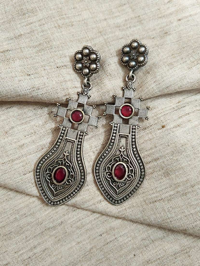 women silver brass drop earrings