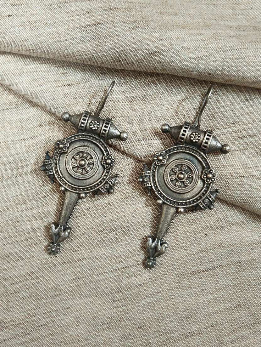 women silver brass drop earrings