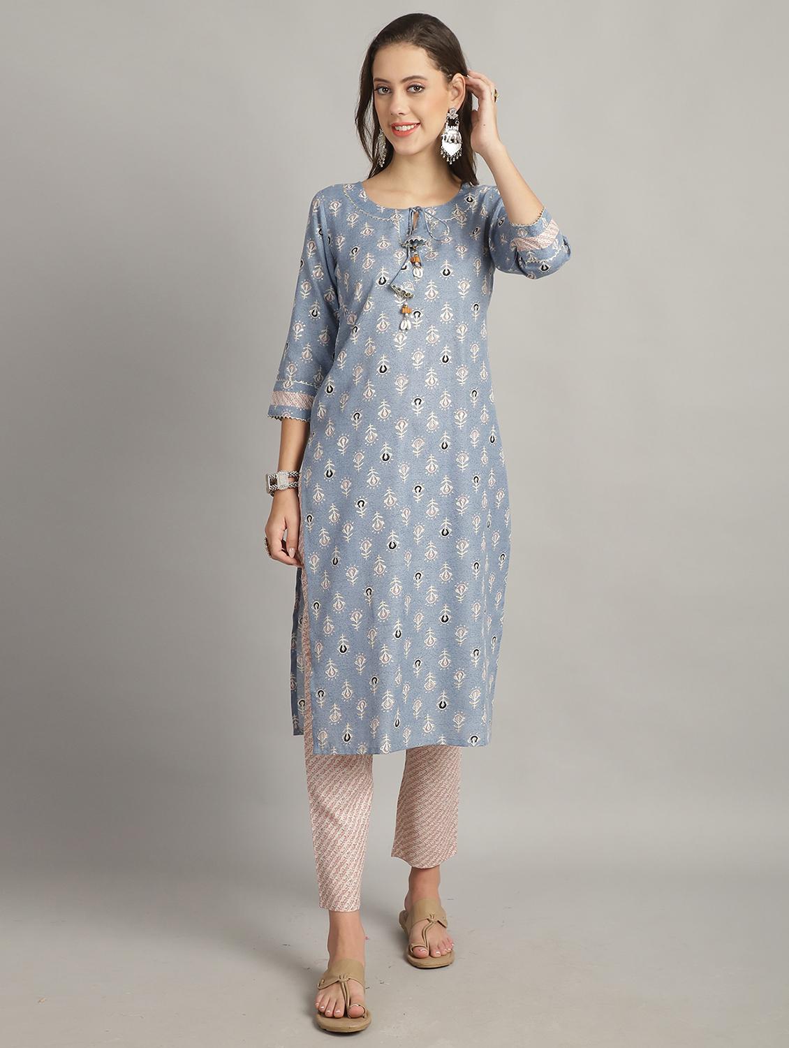 women three quarter sleeve kurta pant with dupatta set - 21743870 - Standard Image - 2